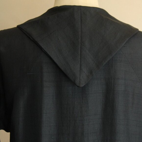 Vintage 1960s Swing Coat with Pockets, Cates Blue Black Silk Jacket, White Linin - Picture 7 of 10